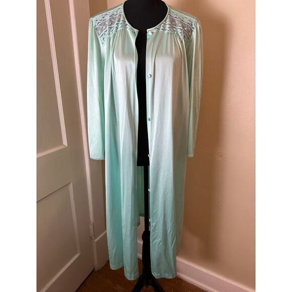 Vanity Fair Vintage Nightgown Button Up Large Green Robe Long Retro - Picture 1 of 5